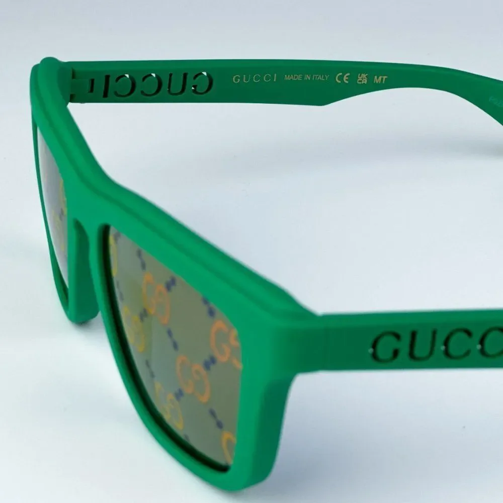 NEW Gucci GG1571S 004 Green Blue Mirrored Logo Unisex Square Sunglasses